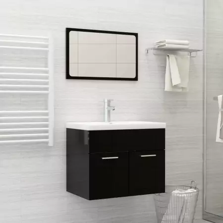 Set Mobili da Bagno 2pz Nero Lucido in Truciolato