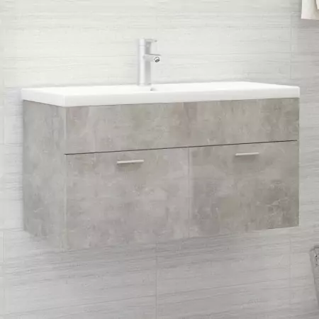 Mobile Bagno con Lavabo Integrato Grigio Cemento in Truciolato