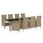 Set da Pranzo da Giardino 9 pz con Cuscini in Polyrattan Beige