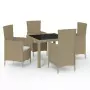 Set Mobili da Pranzo Giardino 5 pz con Cuscini Polyrattan Beige