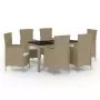 Set Mobili da Pranzo Giardino 7 pz con Cuscini Polyrattan Beige