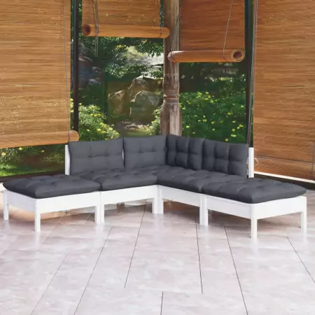 Set Divani da Giardino 5 pz con Cuscini Legno Massello di Pino