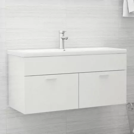 Mobile Bagno con Lavabo Integrato Bianco Lucido in Truciolato