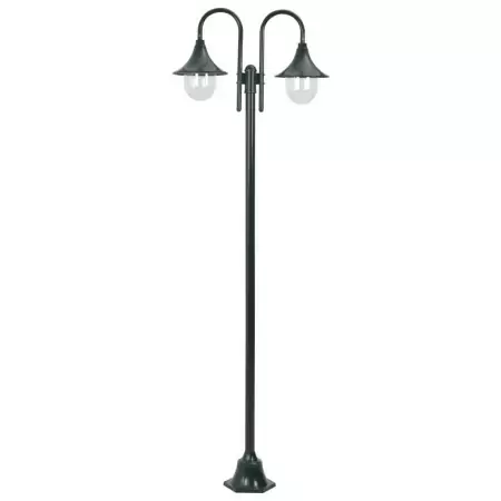 Lampione da Giardino E27 220 cm Alluminio 2 Lampade Verde Scuro