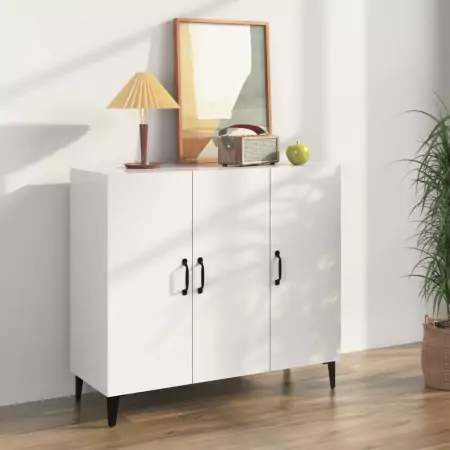 Credenza 90x34x80 cm in Legno Multistrato Bianco Lucido