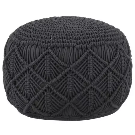 Pouf Lavorato a Mano Macramé Antracite 45x30 cm in Cotone