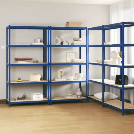 Scaffali a 5 Ripiani 4 pz Blu in Acciaio e Legno Multistrato