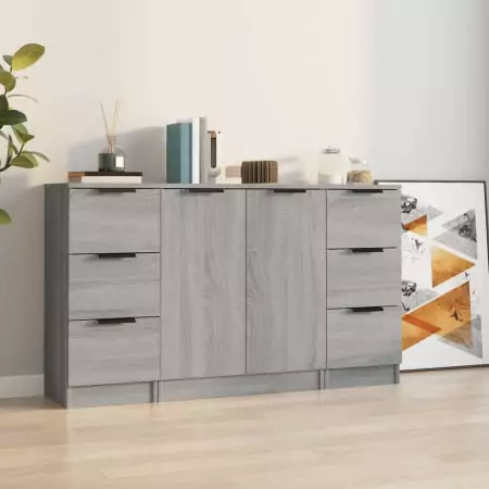 Credenze 3 pz Grigio Sonoma in Legno Multistrato