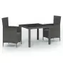 Set da Pranzo per Esterni 3 pz con Cuscini in Polyrattan Grigio