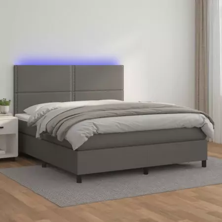 Giroletto Molle con Materasso e LED Grigio 140x190cm Similpelle