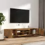 Set Mobili TV 2pz con Luci LED Rovere Fumo in Legno Multistrato