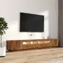 Set Mobili TV 3pz con Luci LED Rovere Fumo in Legno Multistrato