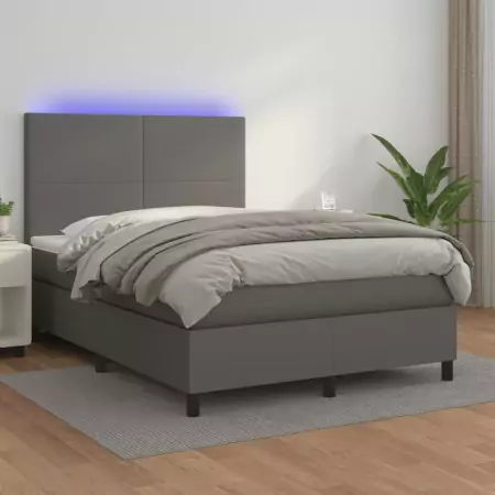 Giroletto Molle con Materasso e LED Grigio 140x190cm Similpelle