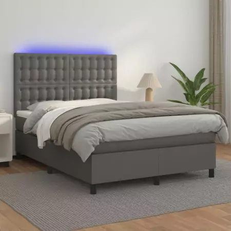 Giroletto Molle con Materasso e LED Grigio 140x190cm Similpelle