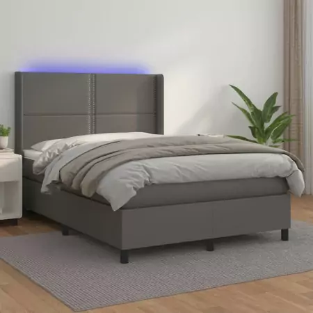 Giroletto Molle con Materasso e LED Grigio 140x190cm Similpelle