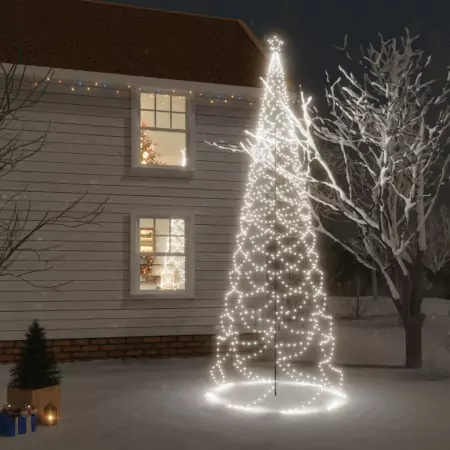 Albero di Natale con Palo in Metallo 1400 LED Bianco Freddo 5 m