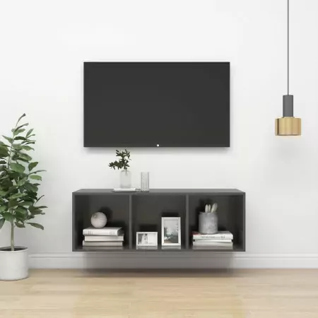 Armadietto a Parete per TV Grigio Lucido 37x37x107cm Truciolato