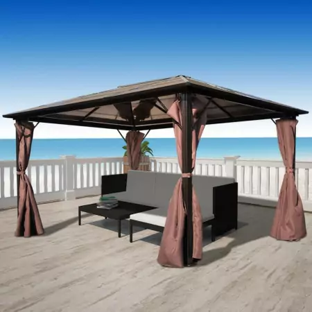 Gazebo con Tenda Marrone in Alluminio 400 x 300 cm