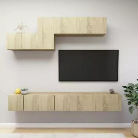 Set Porta TV 6 pz Rovere Sonoma in Truciolato