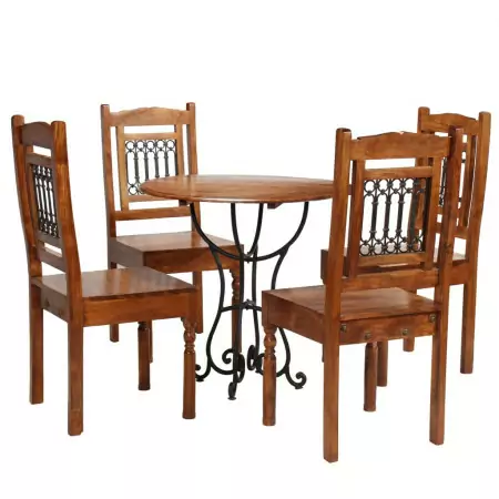 Set Tavolo da Pranzo 5 pz Legno Massello di Acacia e Sheesham