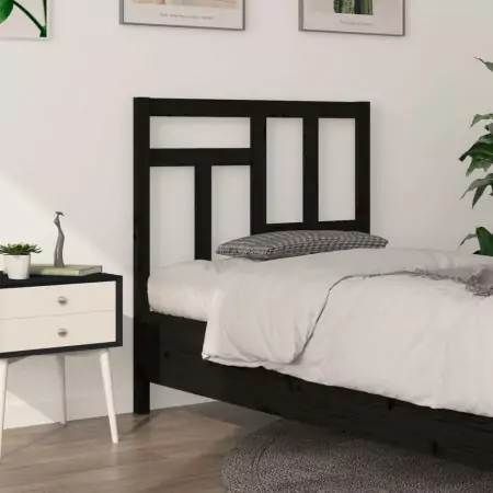 Testiera per Letto Nera 95,5x4x100 cm in Legno Massello di Pino