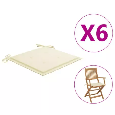 Cuscini per Sedie da Giardino 6 pz Crema 40x40x3 cm in Tessuto