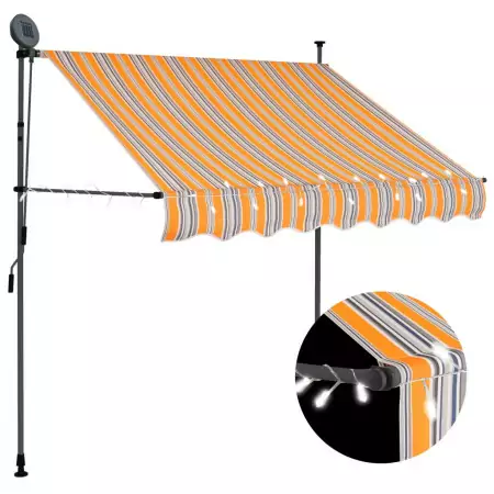 Tenda da Sole Retrattile Manuale con LED 100 cm Giallo e Blu