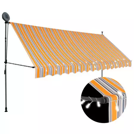 Tenda da Sole Retrattile Manuale con LED 400 cm Giallo e Blu