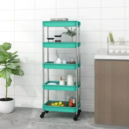 Carrello da Cucina 5 Ripiani Turchese 40x22x116 cm Ferro e ABS