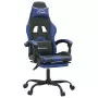 Sedia da Gaming Girevole con Poggiapiedi Nero e Blu Similpelle