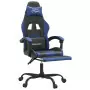 Sedia da Gaming Girevole con Poggiapiedi Nero e Blu Similpelle