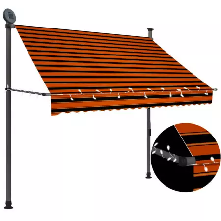 Tenda da Sole Retrattile Manuale LED 200 cm Arancione e Marrone