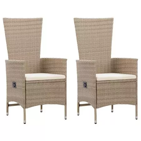 Sedie da Esterno 2 pz con Cuscini in Polyrattan Beige