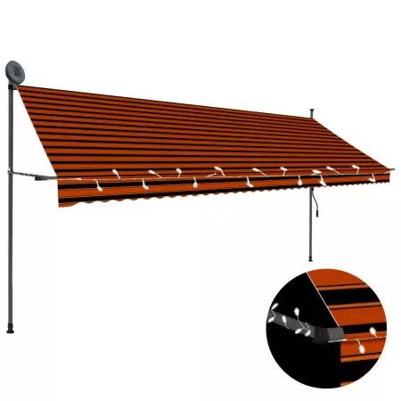 Tenda da Sole Retrattile Manuale LED 400 cm Arancione e Marrone