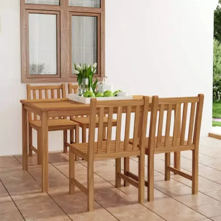 Set da Pranzo per Esterni 5 pz in Legno Massello di Teak