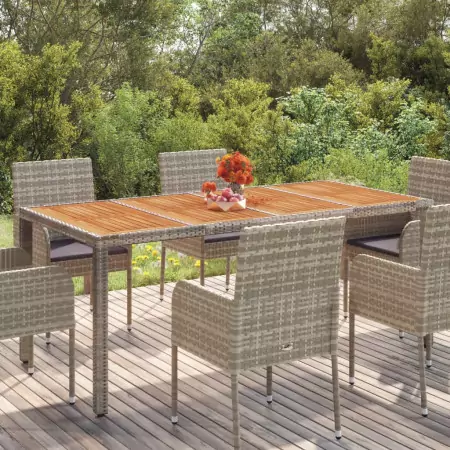 Tavolo da Giardino Piano in Legno Grigio 190x90x75cm Polyrattan