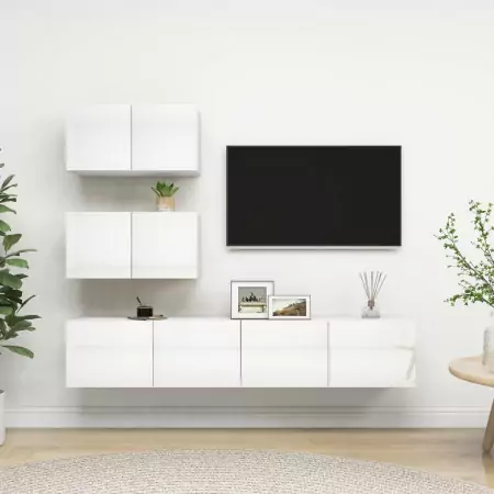 Set Mobili TV 4 pz Bianco Lucido in Truciolato