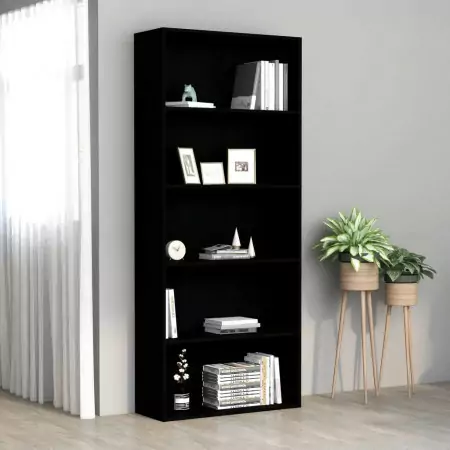 Libreria a 5 Ripiani Nera 80x30x189 cm in Truciolato