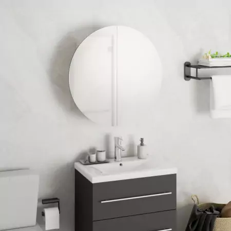 Armadio da Bagno con Specchio Rotondo e LED Bianco 40x40x17,5cm