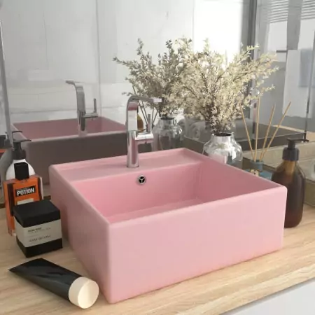 Lavabo Troppopieno Quadrato Rosa Opaco 41x41cm Ceramica