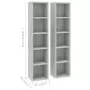 Scaffali Porta CD 2pz Grigio Cemento 21x16x93,5cm in Truciolato