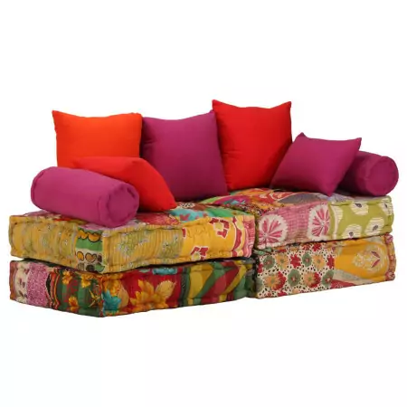 Pouf Modulare a 2 Posti in Tessuto Patchwork