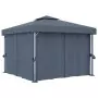 Gazebo con Tende e Stringa di Luci LED 3x3 m Antracite