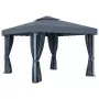 Gazebo con Tende e Stringa di Luci LED 3x3 m Antracite