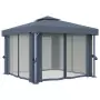 Gazebo con Tende e Stringa di Luci LED 3x3 m Antracite