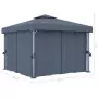 Gazebo con Tende e Stringa di Luci LED 3x3 m Antracite