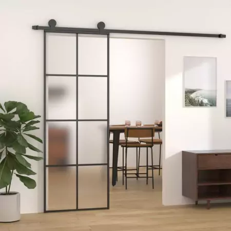 Porta Scorrevole in Alluminio e Vetro ESG 76x205 cm Nera