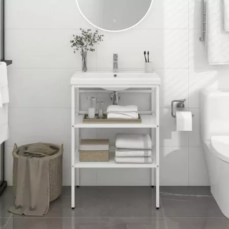 Struttura per Lavabo da Bagno Bianca 59x38x83 cm in Ferro