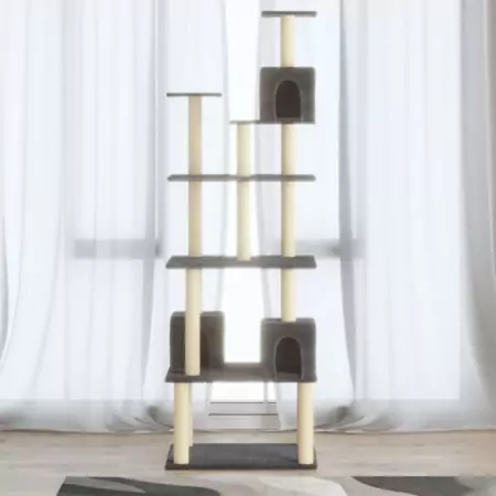 Albero per Gatti con Tiragraffi in Sisal Grigio Scuro 188 cm