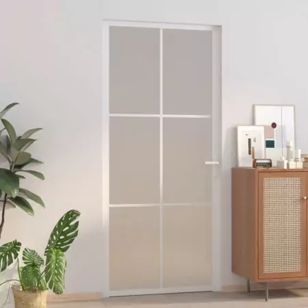 Porta Interna 93x201,5 cm Bianco Opaco Vetro e Alluminio